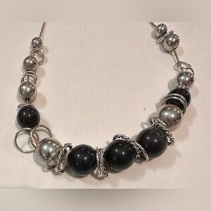 Silver & Black Ball & Disc‎ Necklace